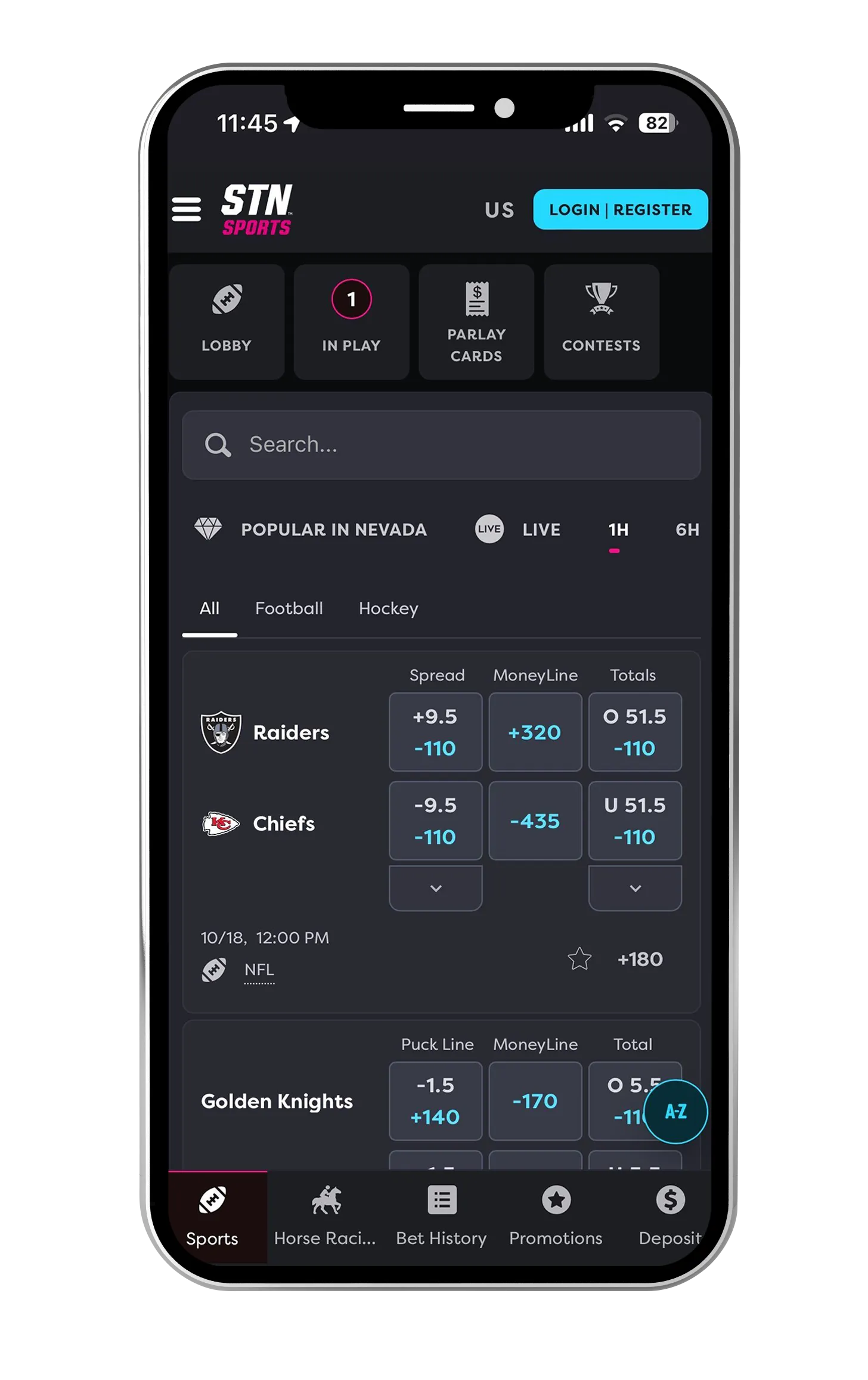 STN Sports App Football Betting Screen